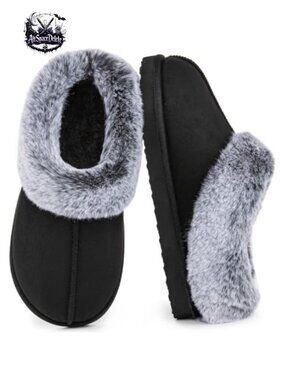 Women's Fuzzy Slip-On Clog Slippers Faux Fur Lined House Shoes